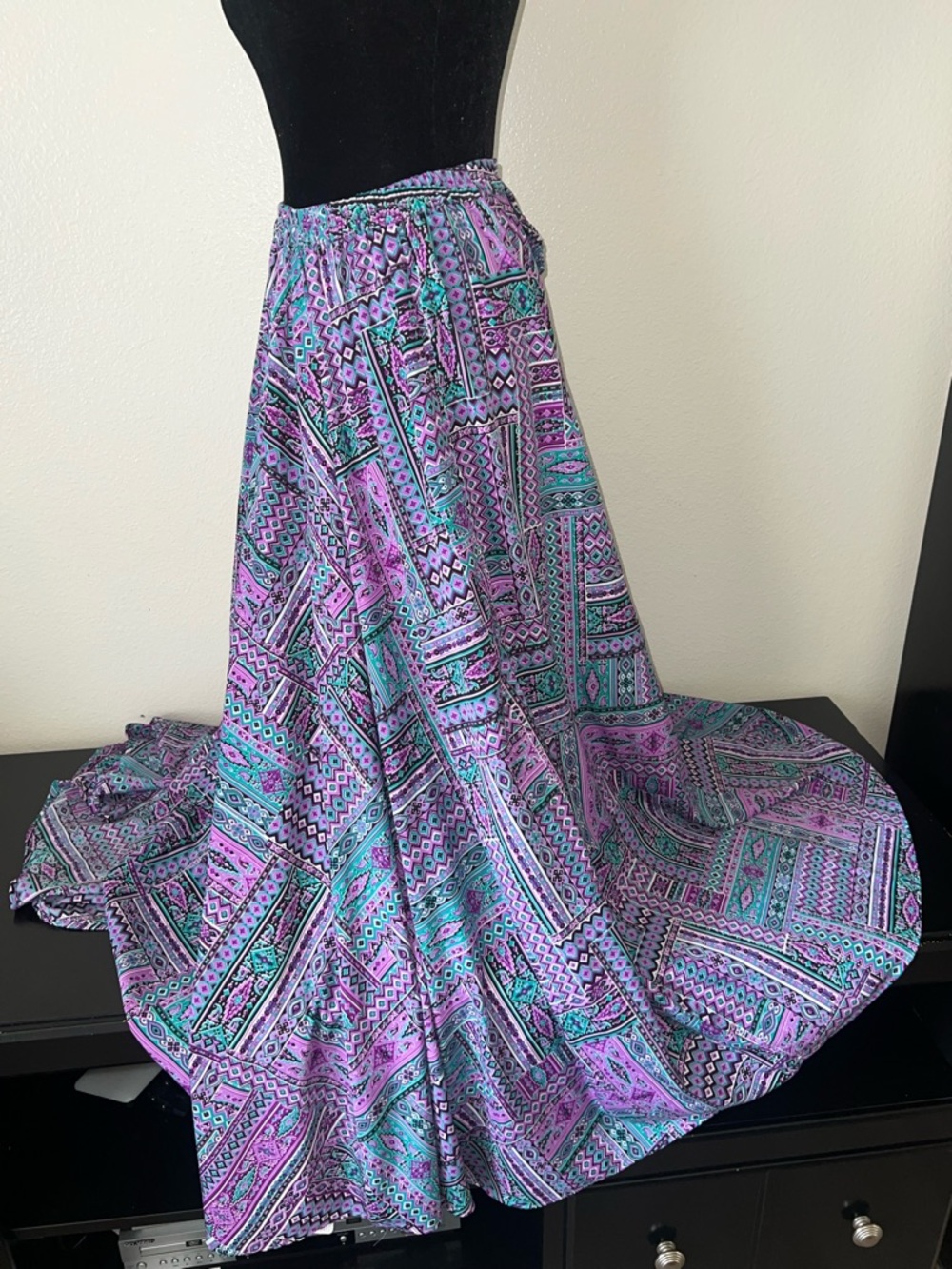 Bohemian Purple & Teal Patchwork Peasant Indie Sleeze Patterned Maxi Skirt 1X - Picture 4 of 5
